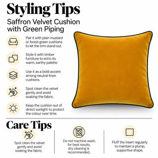 Saffron velvet cushion styling tips and care tips
