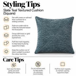 Slate teal textured cushion styling tips and care tips