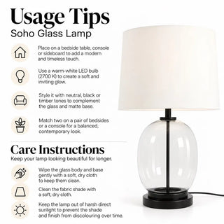 Soho glass lamp usage tips and care instructions