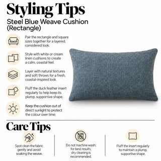 Steel blue weave cushion styling tips and care tips