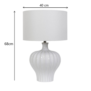 Dimensions diagram – Tan’s Ceramic White Lamp 68 cm H × 40 cm W, perfect scale for modern bedrooms and living rooms.