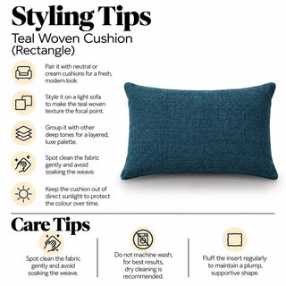 Teal woven cushion styling tips and care tips