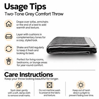 Two tone grey comfort throw usage tips and care instructions