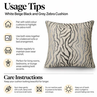 White beige black and grey zebra cushion usage tips and care instructions