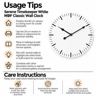 White mdf classic wall clock usage tips and care instructions