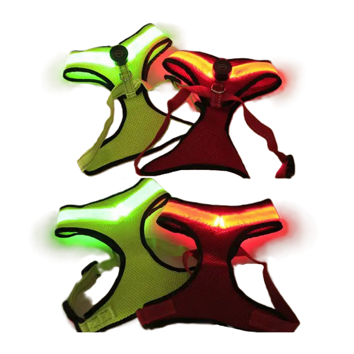 Glowing guardian - Puppy Beacon Safety Harness in vibrant green, lighting up the night.