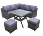 Welcome setup of Large Corner Dining Set, bathed in the warmth of golden hour