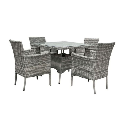 Serenity Wicker Oasis: 5-Piece Outdoor Dining Set with Glass Top Set